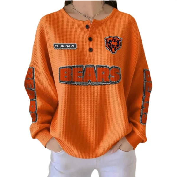 Chicago Bears Women’s Waffle Knit Button-Front Long Sleeve Shirt New 2026 Personalize Name