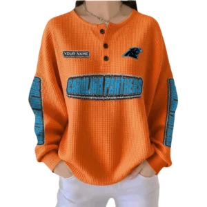 Carolina Panthers Women’s Waffle Knit Button-Front Long Sleeve Shirt New 2026 Personalize Name