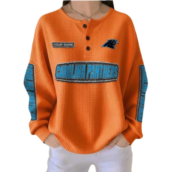 Carolina Panthers Women’s Waffle Knit Button-Front Long Sleeve Shirt New 2026 Personalize Name