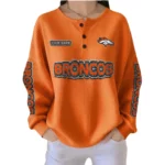 Denver Broncos Women’s Waffle Knit Button-Front Long Sleeve Shirt New 2026 Personalize Name