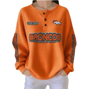 Denver Broncos Women’s Waffle Knit Button-Front Long Sleeve Shirt New 2026 Personalize Name