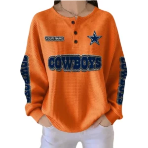 Dallas Cowboys Women’s Waffle Knit Button-Front Long Sleeve Shirt New 2026 Personalize Name