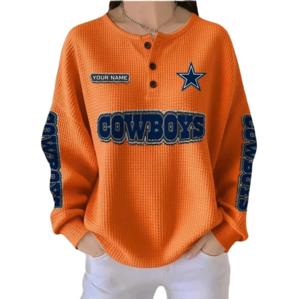 Dallas Cowboys Women’s Waffle Knit Button-Front Long Sleeve Shirt New 2026 Personalize Name