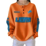 Detroit Lions Women’s Waffle Knit Button-Front Long Sleeve Shirt New 2026 Personalize Name