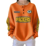 Green Bay Packers Women’s Waffle Knit Button-Front Long Sleeve Shirt New 2026 Personalize Name