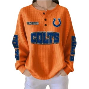 Indianapolis Colts Women’s Waffle Knit Button-Front Long Sleeve Shirt New 2026 Personalize Name