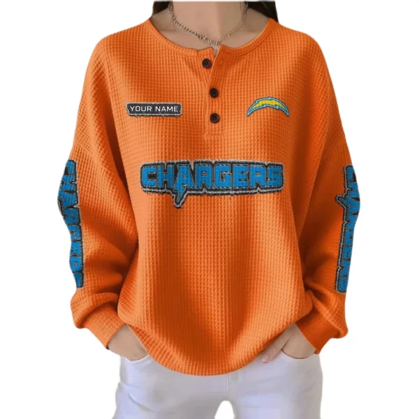 Los Angeles Chargers Women’s Waffle Knit Button-Front Long Sleeve Shirt New 2026 Personalize Name