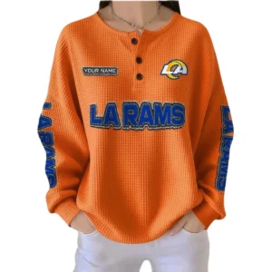 Los Angeles Rams Women’s Waffle Knit Button-Front Long Sleeve Shirt New 2026 Personalize Name