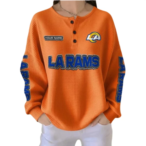 Los Angeles Rams Women’s Waffle Knit Button-Front Long Sleeve Shirt New 2026 Personalize Name