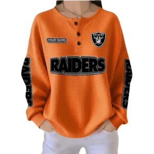 Las Vegas Raiders Women’s Waffle Knit Button-Front Long Sleeve Shirt New 2026 Personalize Name