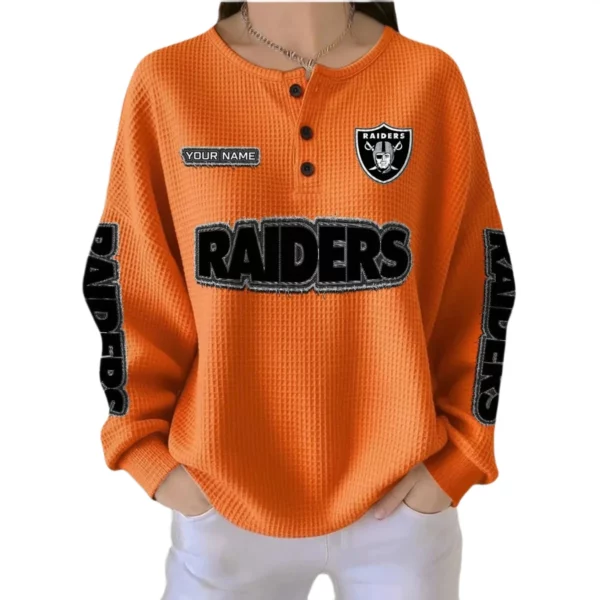 Las Vegas Raiders Women’s Waffle Knit Button-Front Long Sleeve Shirt New 2026 Personalize Name