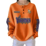 Minnesota Vikings Women’s Waffle Knit Button-Front Long Sleeve Shirt New 2026 Personalize Name