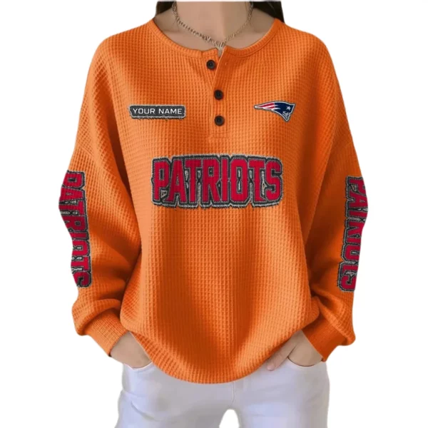 New England Patriots Women’s Waffle Knit Button-Front Long Sleeve Shirt New 2026 Personalize Name