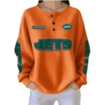 New York Jets Women’s Waffle Knit Button-Front Long Sleeve Shirt New 2026 Personalize Name