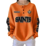 New Orleans Saints Women’s Waffle Knit Button-Front Long Sleeve Shirt New 2026 Personalize Name