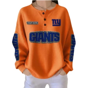 New York Giants Women’s Waffle Knit Button-Front Long Sleeve Shirt New 2026 Personalize Name