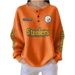 Pittsburgh Steelers Women’s Waffle Knit Button-Front Long Sleeve Shirt New 2026 Personalize Name