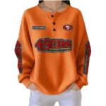 San Francisco 49ers Women’s Waffle Knit Button-Front Long Sleeve Shirt New 2026 Personalize Name