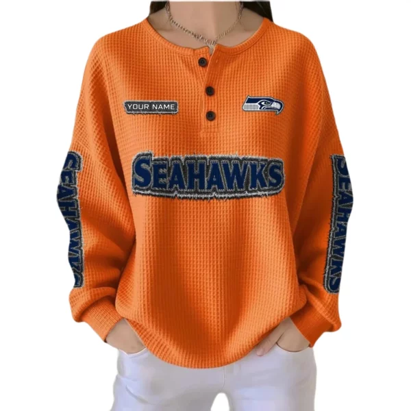 Seattle Seahawks Women’s Waffle Knit Button-Front Long Sleeve Shirt New 2026 Personalize Name