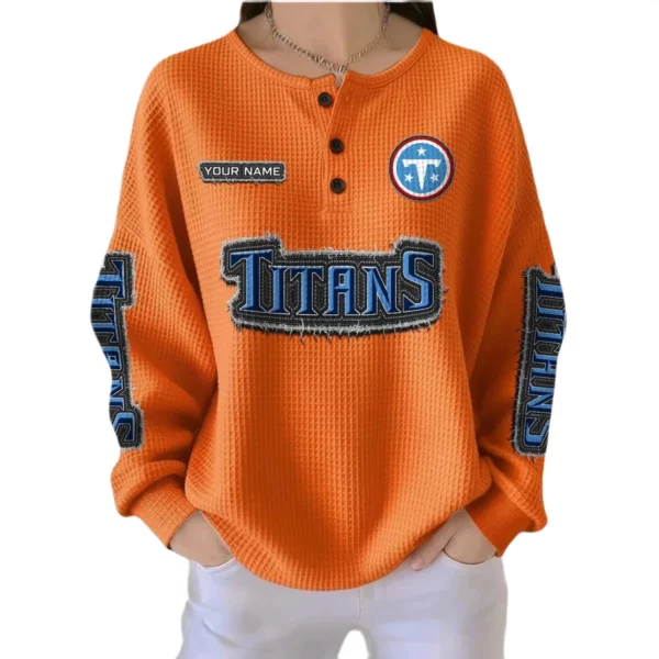 Tennessee Titans Women’s Waffle Knit Button-Front Long Sleeve Shirt New 2026 Personalize Name