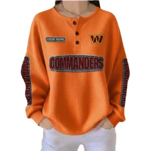 Washington Commanders Women’s Waffle Knit Button-Front Long Sleeve Shirt New 2026 Personalize Name
