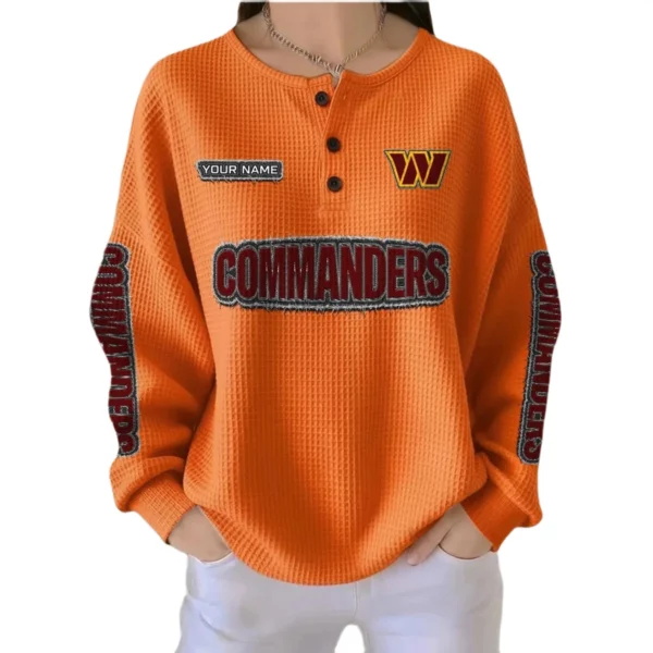Washington Commanders Women’s Waffle Knit Button-Front Long Sleeve Shirt New 2026 Personalize Name