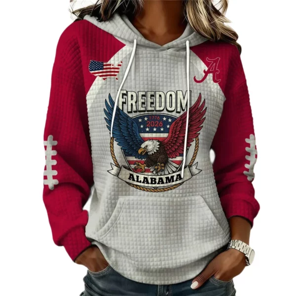 Alabama Crimson Tide x Freedom American Women's Waffle Knit Pullover Hoodie Limited