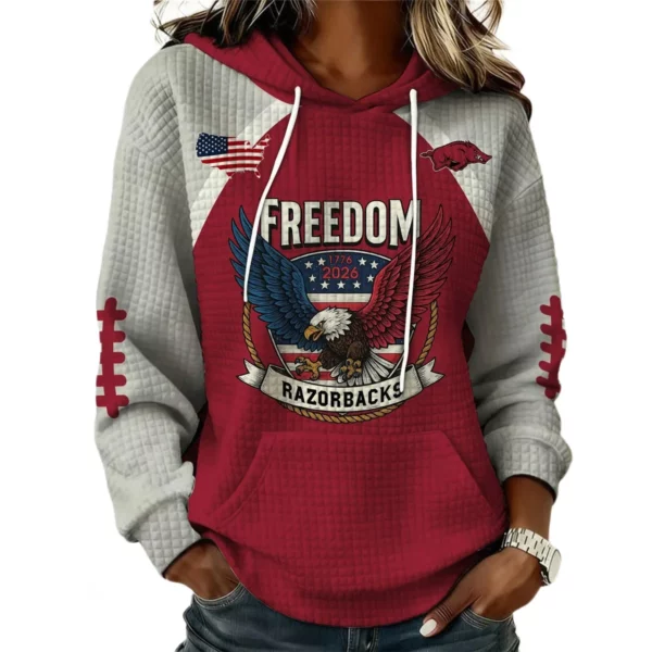 Arkansas Razorbacks x Freedom American Women's Waffle Knit Pullover Hoodie Limited