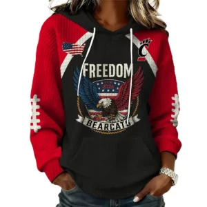 Cincinnati Bearcats x Freedom American Women's Waffle Knit Pullover Hoodie Limited