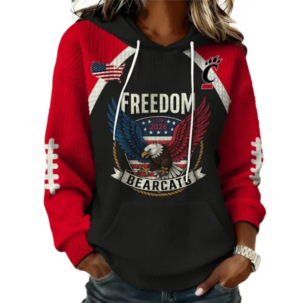 Cincinnati Bearcats x Freedom American Women's Waffle Knit Pullover Hoodie Limited