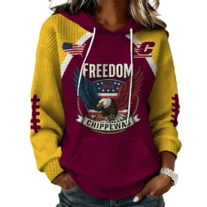 Central Michigan Chippewas x Freedom American Women's Waffle Knit Pullover Hoodie Limited