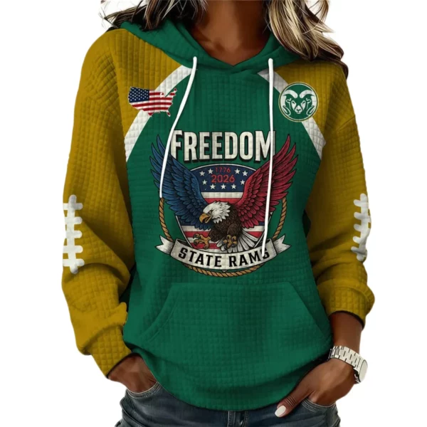 Colorado State Rams x Freedom American Women's Waffle Knit Pullover Hoodie Limited