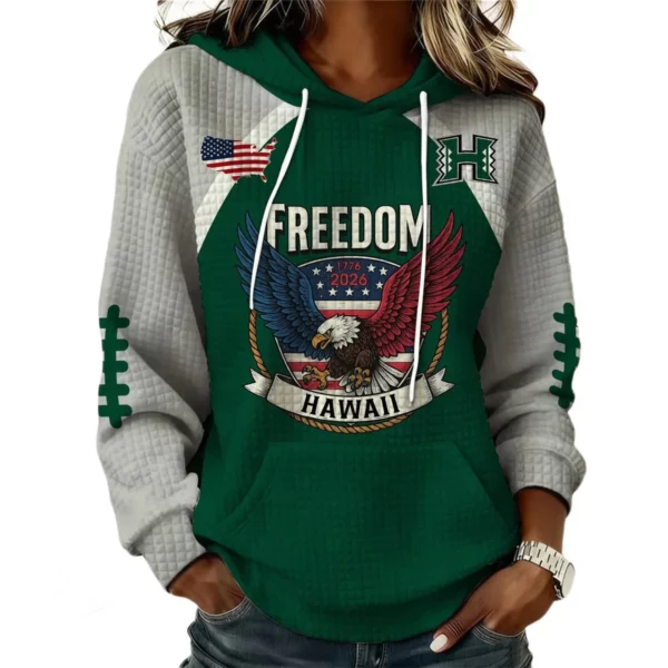 Hawaii Rainbow Warriors x Freedom American Women's Waffle Knit Pullover Hoodie Limited