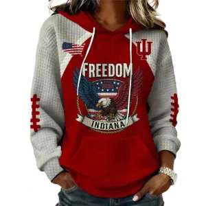 Indiana Hoosiers x Freedom American Women's Waffle Knit Pullover Hoodie Limited