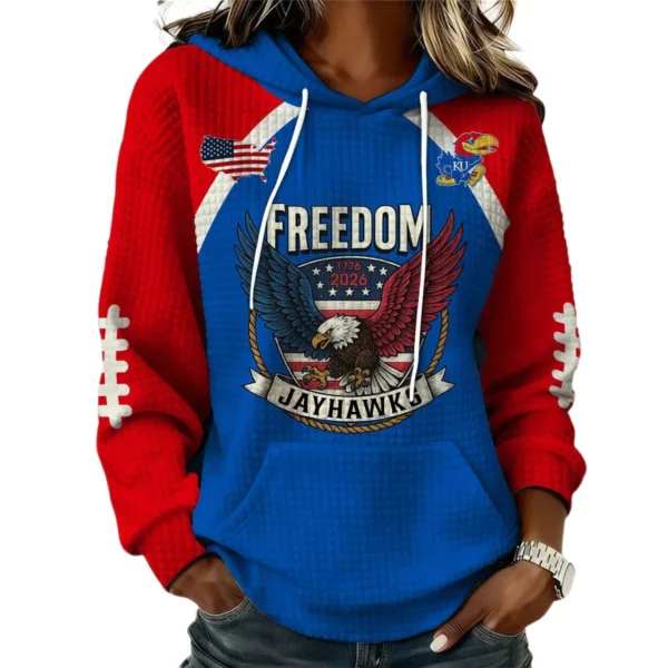 Kansas Jayhawks x Freedom American Women's Waffle Knit Pullover Hoodie Limited