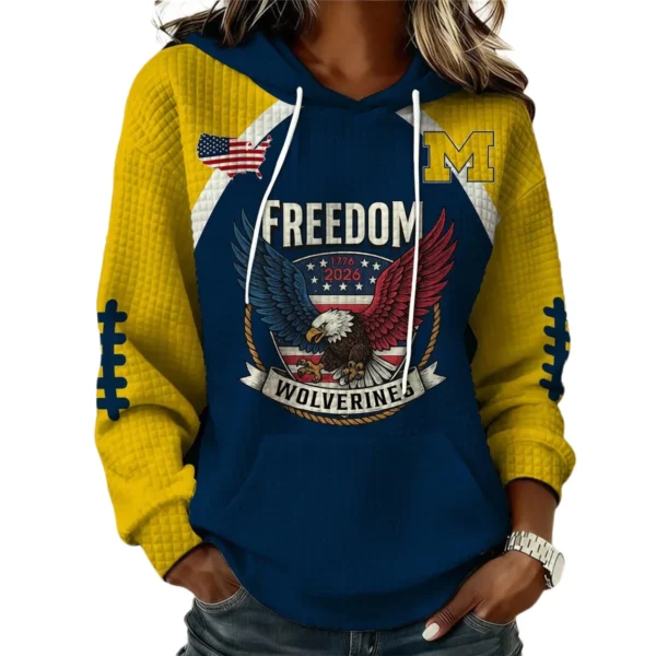 Michigan Wolverines x Freedom American Women's Waffle Knit Pullover Hoodie Limited