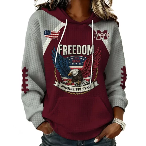 Mississippi State Bulldogs x Freedom American Women's Waffle Knit Pullover Hoodie Limited