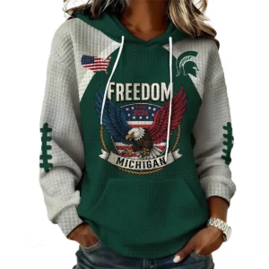 Michigan State Spartans x Freedom American Women's Waffle Knit Pullover Hoodie Limited