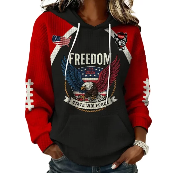 NC State Wolfpack x Freedom American Women's Waffle Knit Pullover Hoodie Limited
