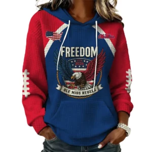 Ole Miss Rebels x Freedom American Women's Waffle Knit Pullover Hoodie Limited