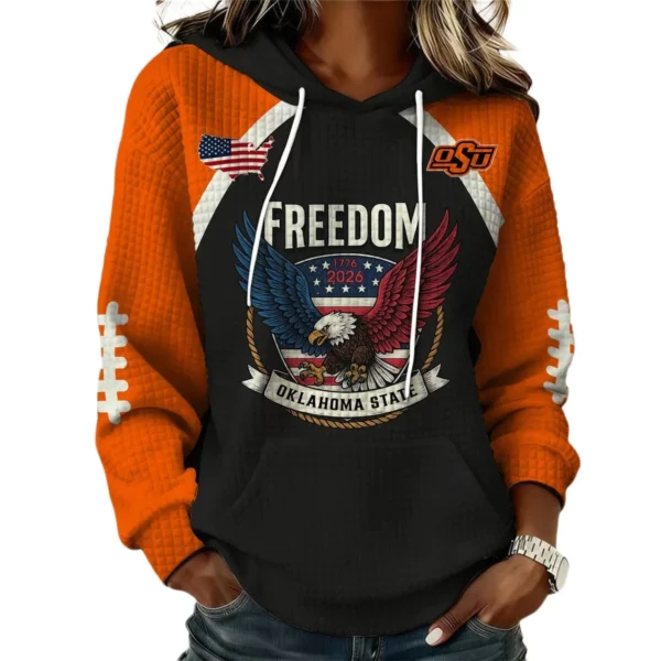 Oklahoma State Cowboys x Freedom American Women's Waffle Knit Pullover Hoodie Limited