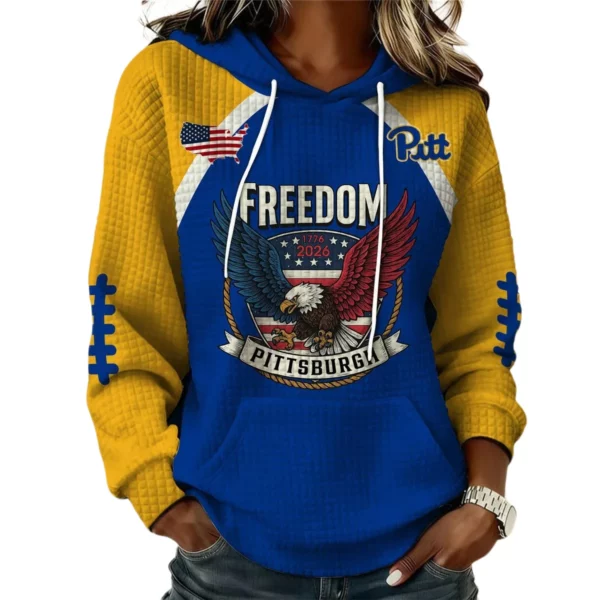 Pittsburgh Panthers x Freedom American Women's Waffle Knit Pullover Hoodie Limited