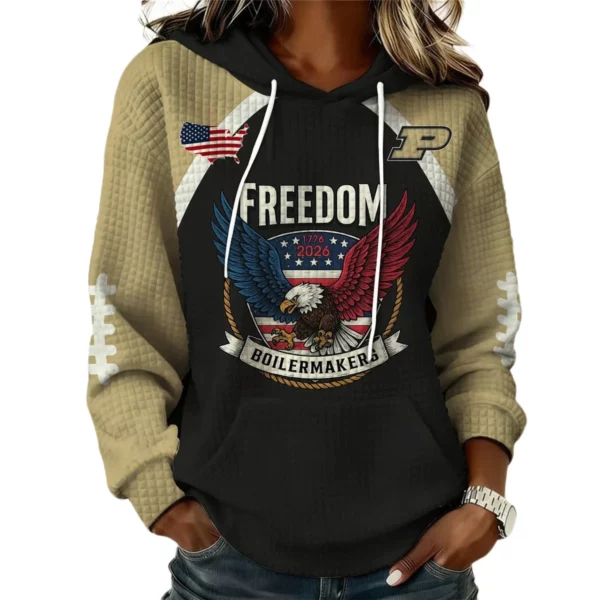 Purdue Boilermakers x Freedom American Women's Waffle Knit Pullover Hoodie Limited