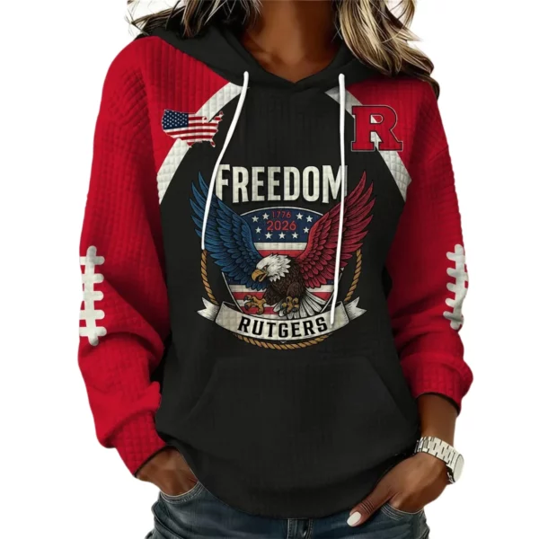 Rutgers Scarlet Knights x Freedom American Women's Waffle Knit Pullover Hoodie Limited