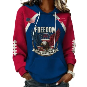 SMU Mustangs x Freedom American Women's Waffle Knit Pullover Hoodie Limited