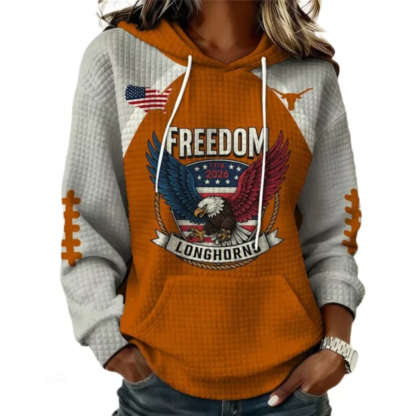 Texas Longhorns x Freedom American Women's Waffle Knit Pullover Hoodie Limited