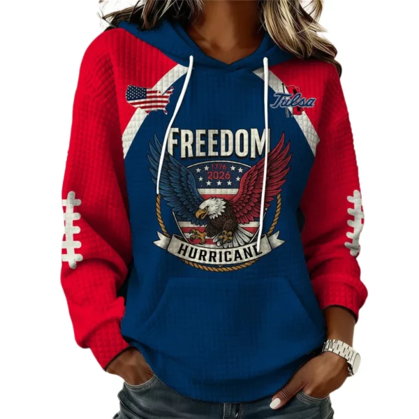 Tulsa Golden Hurricane x Freedom American Women's Waffle Knit Pullover Hoodie Limited