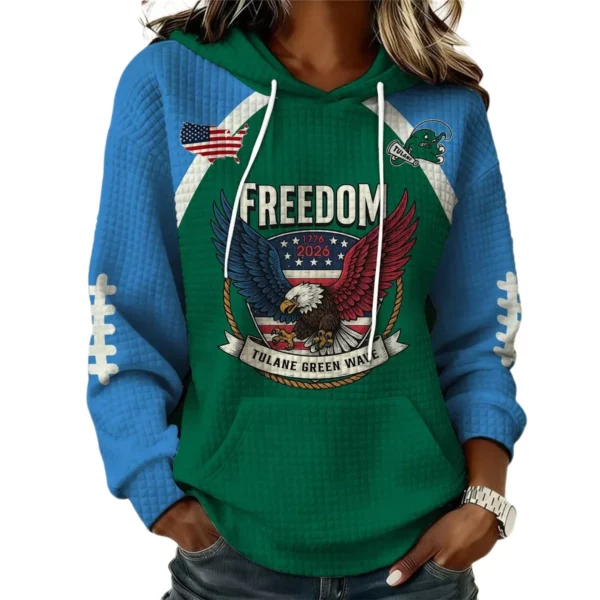 Tulane Green Wave x Freedom American Women's Waffle Knit Pullover Hoodie Limited
