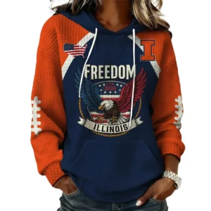 Illinois Fighting Illini x Freedom American Women's Waffle Knit Pullover Hoodie Limite