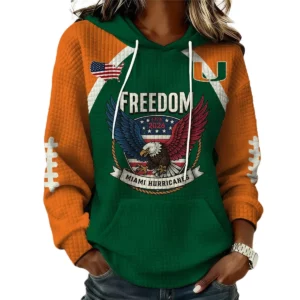 Miami Hurricanes x Freedom American Women's Waffle Knit Pullover Hoodie Limited